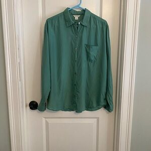 Garnet Hill Sage Green Collared Silk Shirt